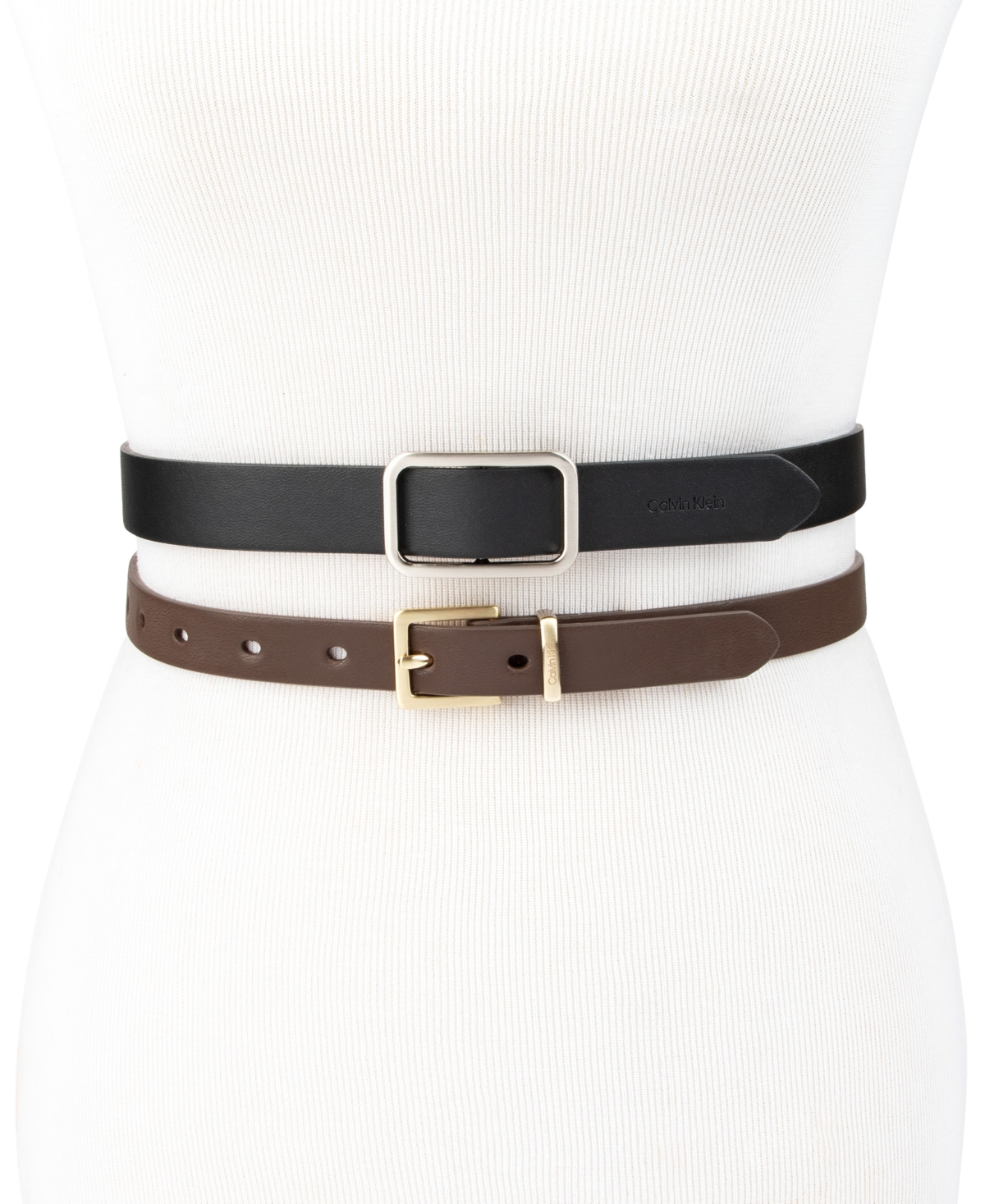 Calvin Klein 2-pc. Skinny Belt Set In Black,brown
