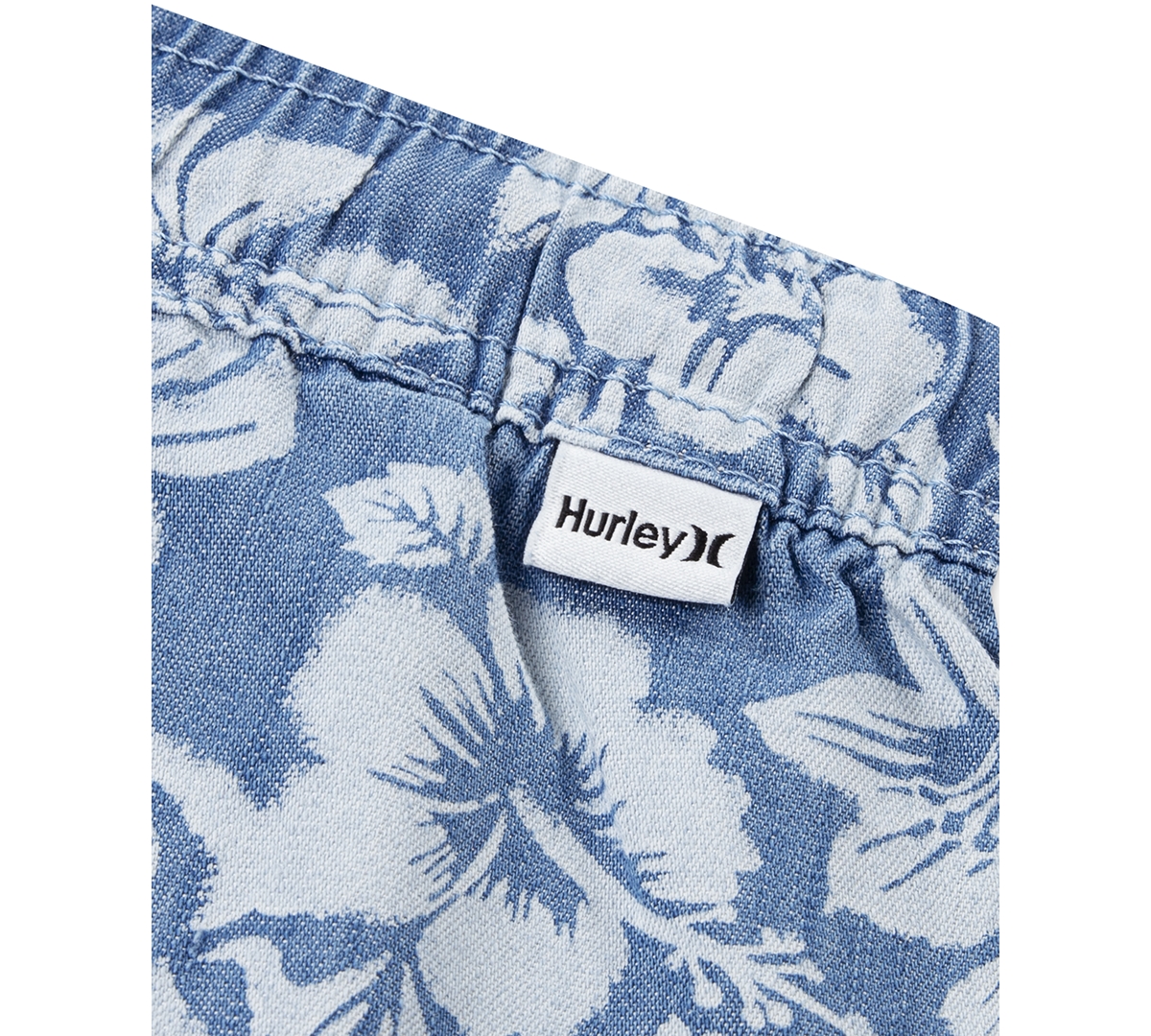 Hurley Little Boys Chambray Printed Camp Shirt & Shorts Set In Lt Chambray White