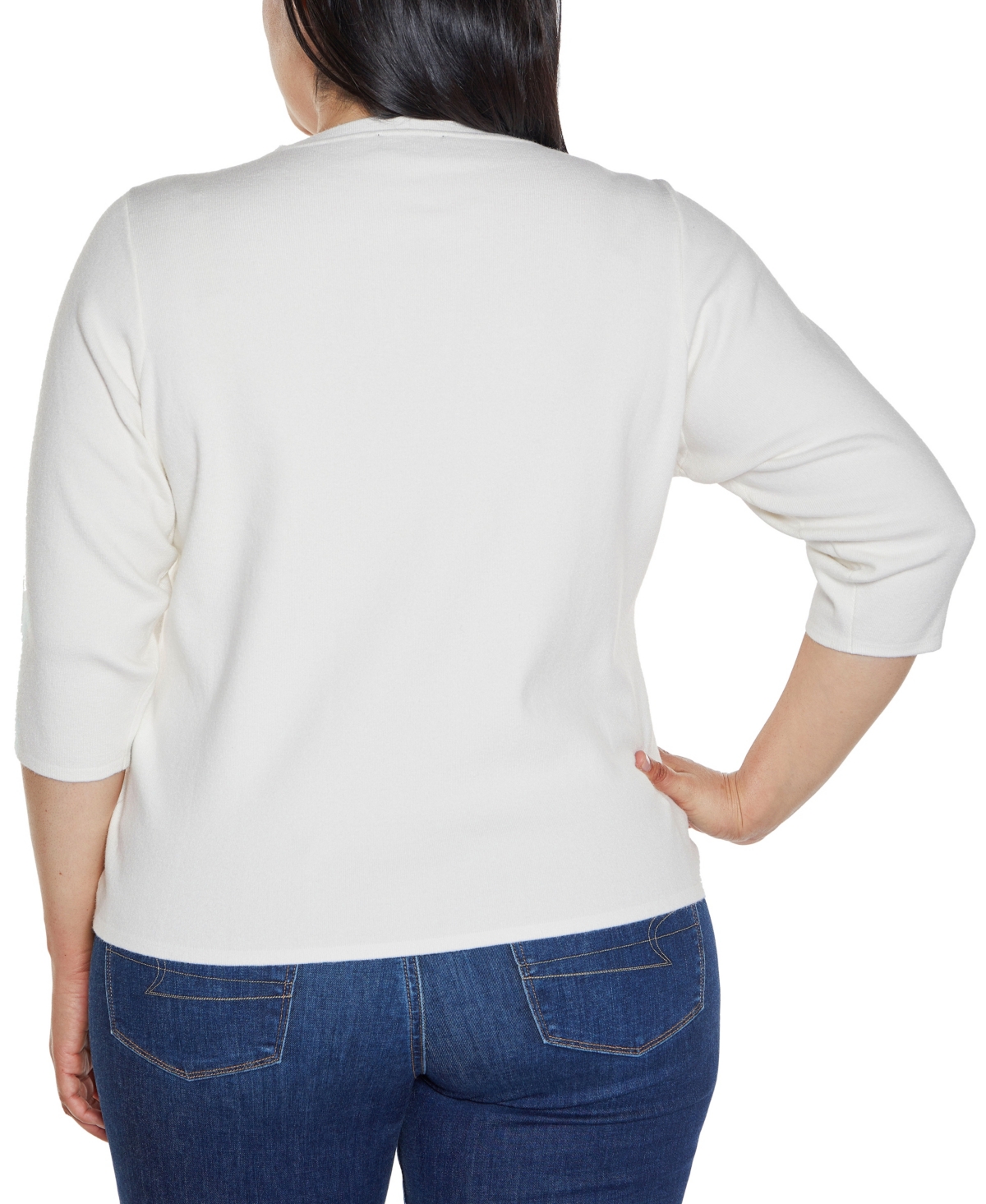 BELLDINI PLUS SIZE BLACK LABEL EMBROIDERED SPLIT-NECK SWEATER 