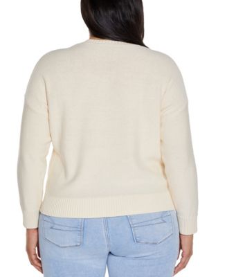 Plus Size 3D Floral Crewneck Trim Sweater