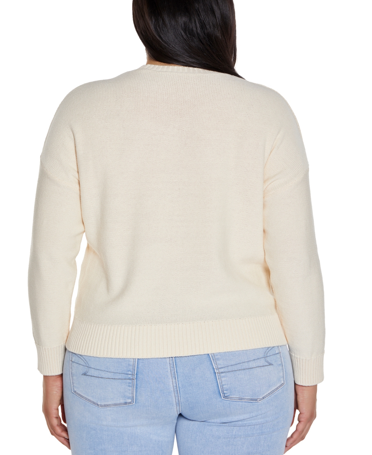 BELLDINI PLUS SIZE 3D FLORAL CREWNECK TRIM SWEATER 