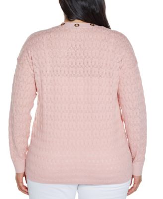 売れ筋商品|||ベルディーニ ニット&セーター アウター レディース Plus Size Black Label Pointelle and Grommet Open Cardigan Sweater Ivory Multi Belldini Plus Size Black Label Pointelle and Grommet Open
