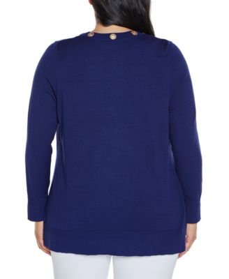 Plus Size Black Label Rhinestone Grommet Open-Front Cardigan Sweater