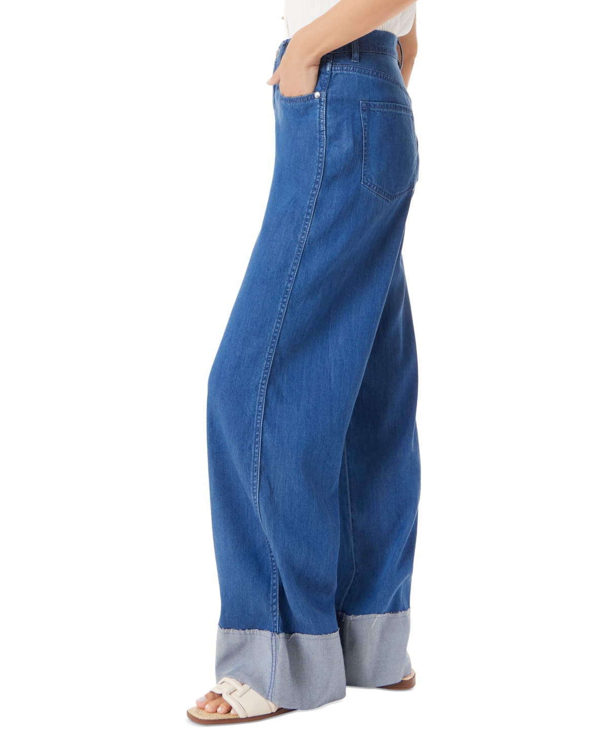 Sam Edelman Women's High-rise Wide-leg Turned-hem Jeans In Mystic