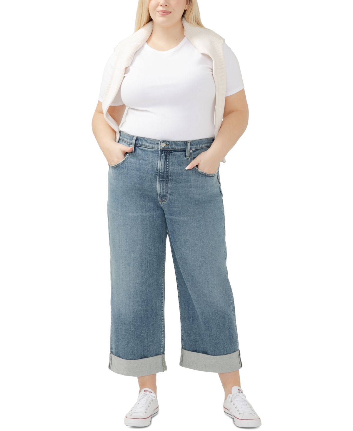 Shop Silver Jeans Co. Plus Size Be Easy High-rise Wide-leg Jeans In Indigo