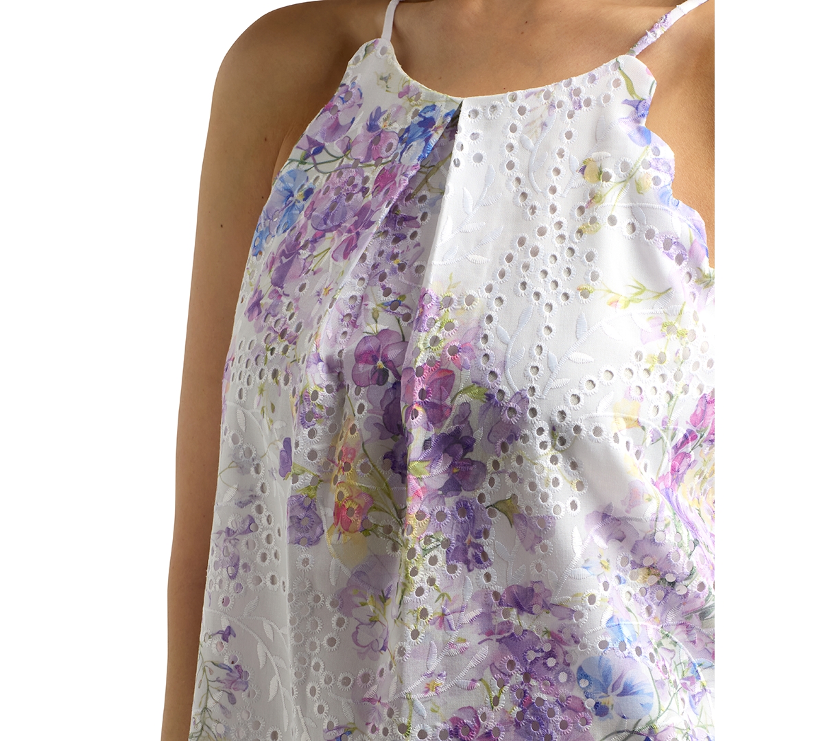 Bcx Juniors' Scalloped Floral Eyelet Halter Top In Pat F