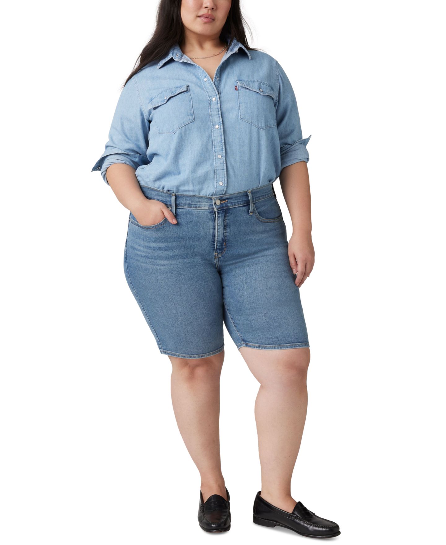 Женские шорты Levi's Plus Size Mid-Rise Shaping Bermuda, цвет: Джинсовый — фото 5