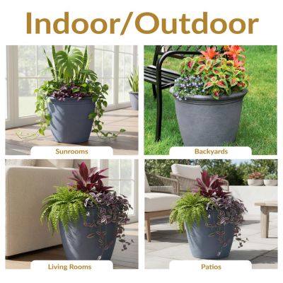 Weather-Resistant Double-Walled Anjelica Outdoor Flower Pot Planter - 20"