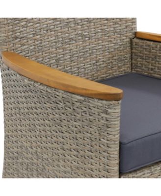 Outdoor Rattan and Acacia Wood Foxford Patio Dining Set with Table, Chairs, and Seat Cushions - Gray - 7pc