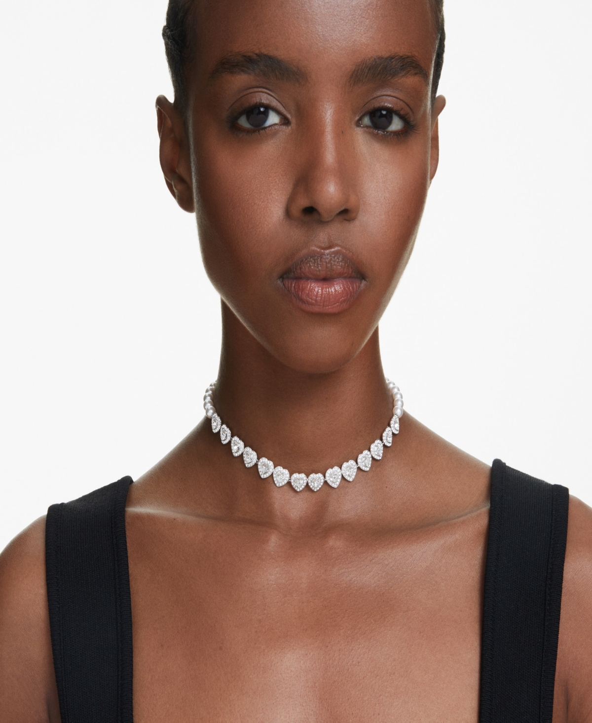 Swarovski Ariana Grande Crystal Heart Halo Tennis Choker Necklace, 11.75-17.375 In Silver