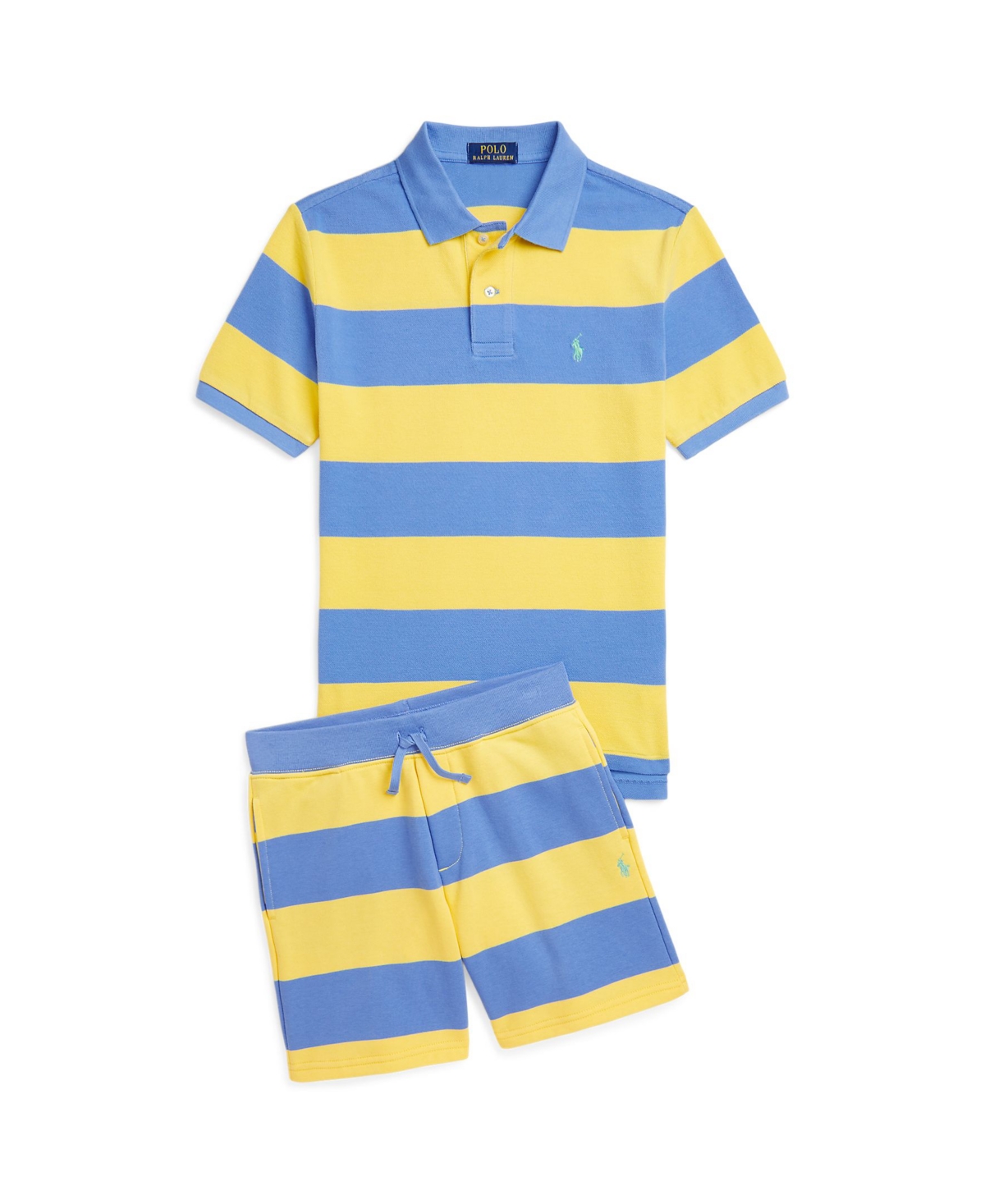 Polo Ralph Lauren Striped Cotton Mesh Polo Shirt In Harbor Island Blue,oasis Yellow