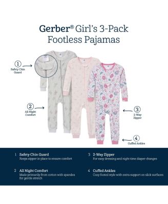 Baby Girls' Snug Fit Footless, 3-Pack