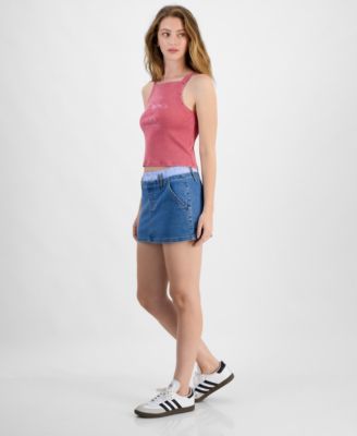 Juniors' Contrast-Waist Denim Skirt 
