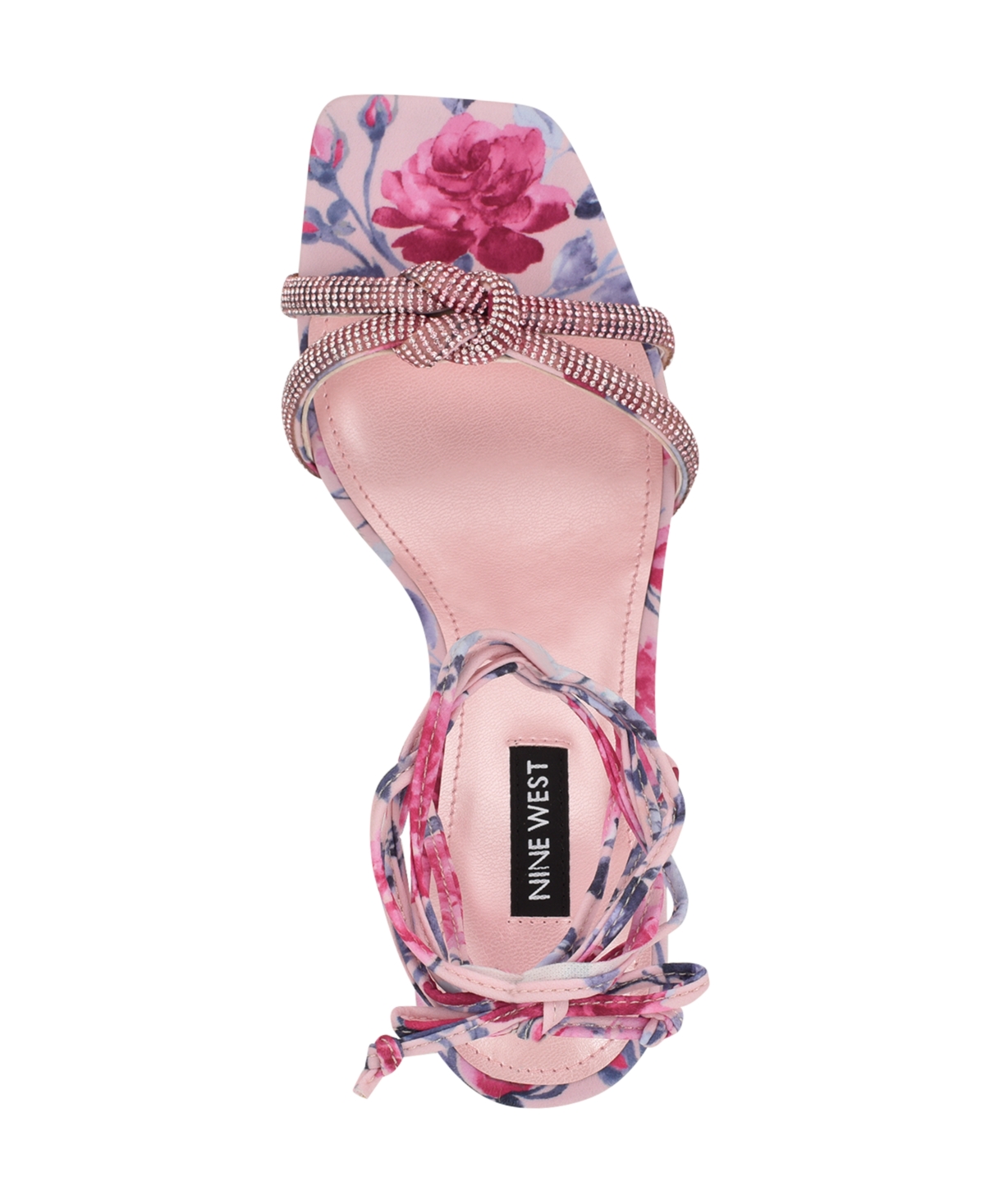 Nine West Raqchel Ankle Wrap Sandal In Pink Mystic Garden Print