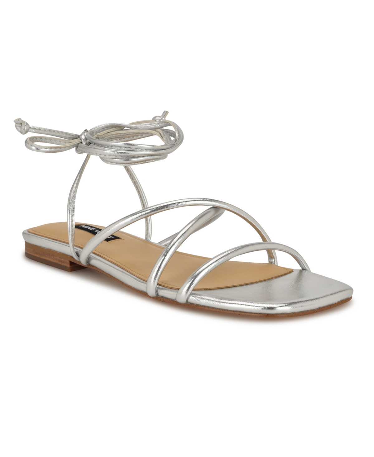 Nine West Mikila Ankle Wrap Sandal In Silver