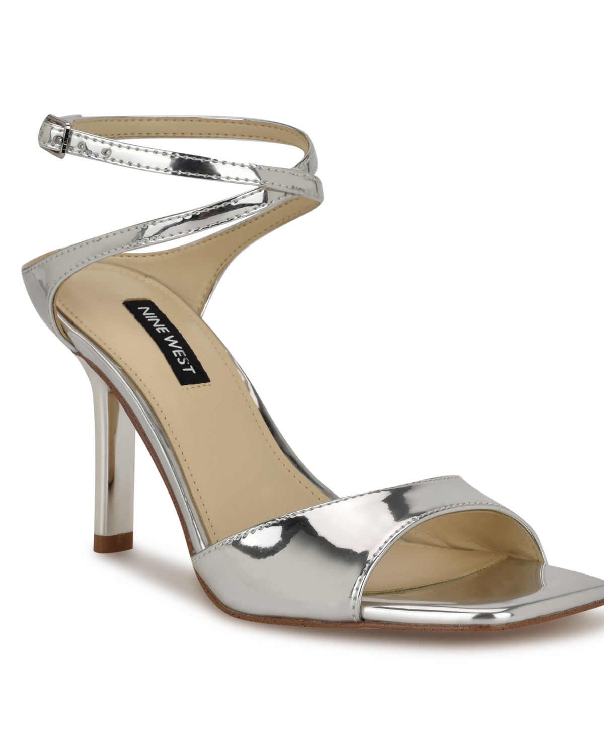 Nine West Women's Devans Strappy Square Toe Stiletto Sandals In Silver Mirror Metallic