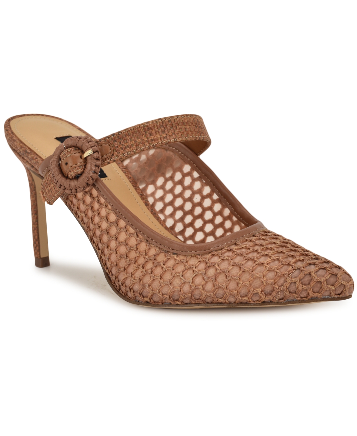 Shop Nine West Women's Rondel Buckle Strap Slip-on Pumps In Brown