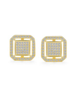 Geometric CZ Stud Earrings: Flat Square Box Frame, 14K Gold, Sterling Silver, 12MM