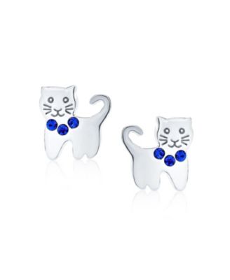 Crystal Cat Stud Earrings in Sterling Silver