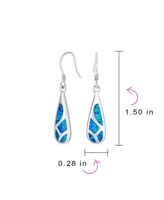 Boho Long Linear Iridescent Rainbow White Created Opal Teardrop Bar Shaped Dangle Earrings Rose Gold .925 Sterling Silver