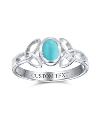 Delicate Oval Natural Stone BFF Sorority Sister Promise Trinity Celtic Knot Ring Thin Band Sterling Silver
