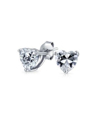 1CT Cubic Zirconia Solitaire Heart Shaped CZ Stud Earrings .925 Sterling Silver 7MM image