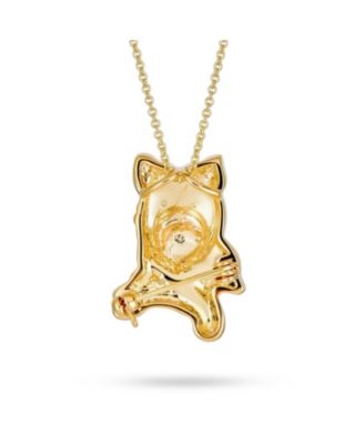 Best Friend Dog Pendant Necklace Pink Bow Yorkshire Terrier Shih Tzu Gold Plated