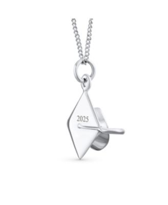 Graduate Gift Sterling Silver Pendant Necklace with Graduation Cap Hat Design