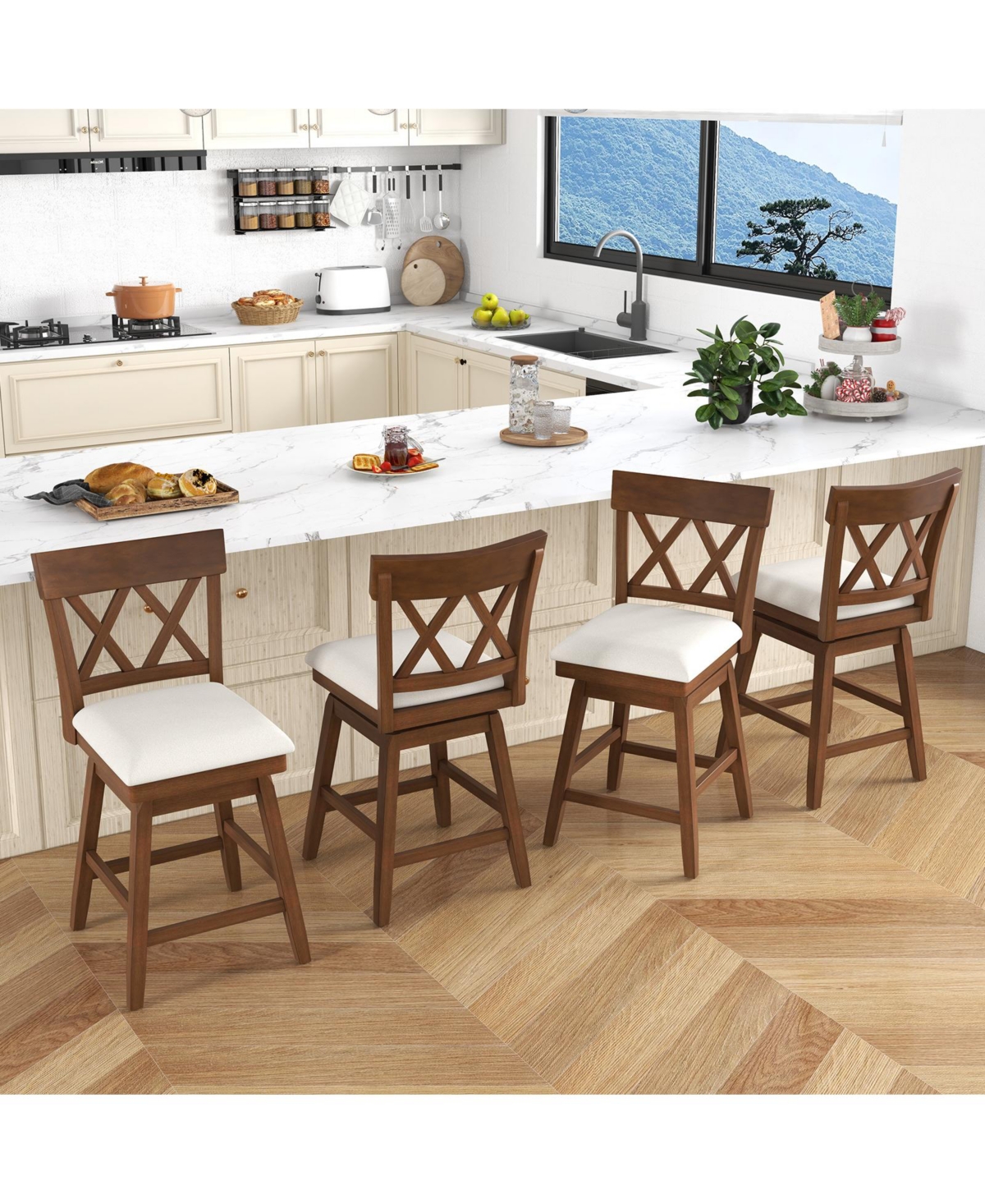 Bar Stool with Contoured Backrest and Swivel Padded Seat