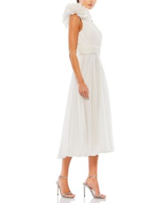 Women's Rosette One Shoulder Tea Length Dress