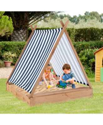 Sandbox with Cover and 2 Bench Seats Outdoor Wooden Play Sandpit for Kids