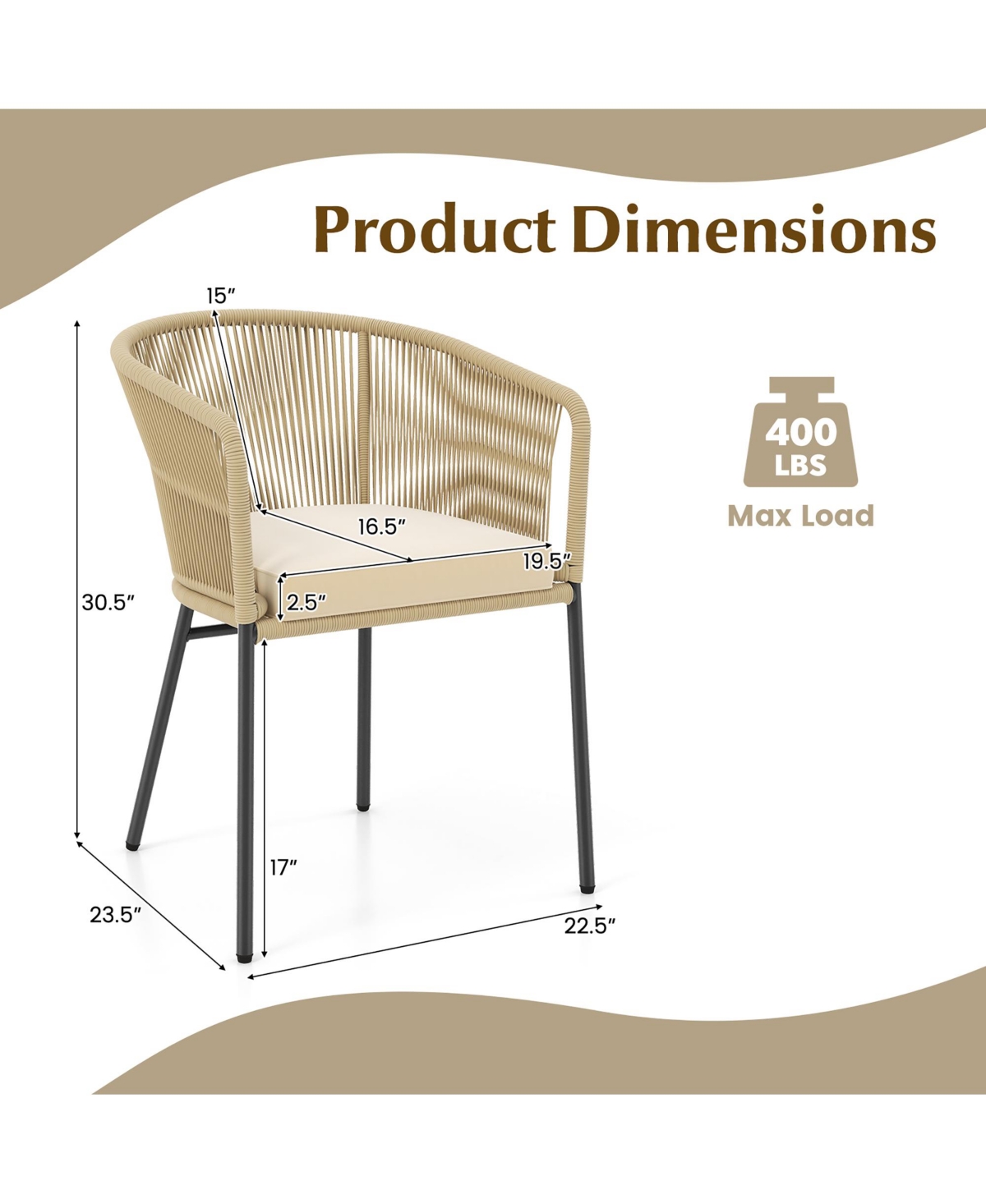 Gymax Patio Chairs Set of 4 Upholstered Accent Chairs w/ Curved Backrest Seat Cushion