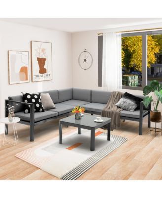 3PCS Patio Furniture Set Aluminum Lounge Adjust Back Recliner Sofa Table Cushion