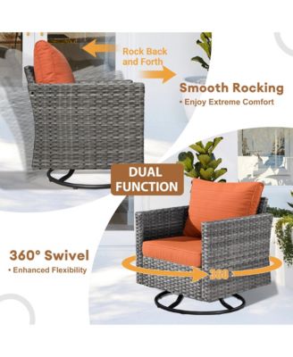 Patio Furniture Set 6 Piece Outdoor Sectional Sofa Set with Rocking Swivel Chairs Square Fire Pit Table Loveseat All Weather Wicker Rattan Conversation Sets for Yard Porch