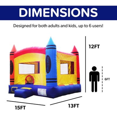 HeroKiddo Crayon Inflatable Bounce House Backyard Party Moonwalk Size 13'x13' (with Air Blower), Commercial Grade PVC Vinyl, for Kids and Adults, Outdoor Indoor