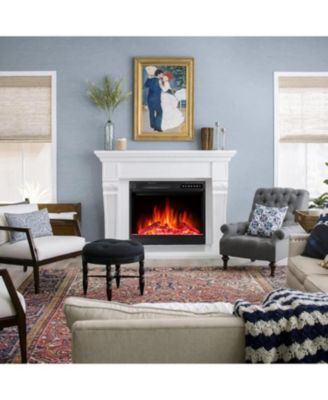 Electric 20" Fireplace Wooden Surround Firebox Free Standing, Adjustable Led Flame, 750-1500W