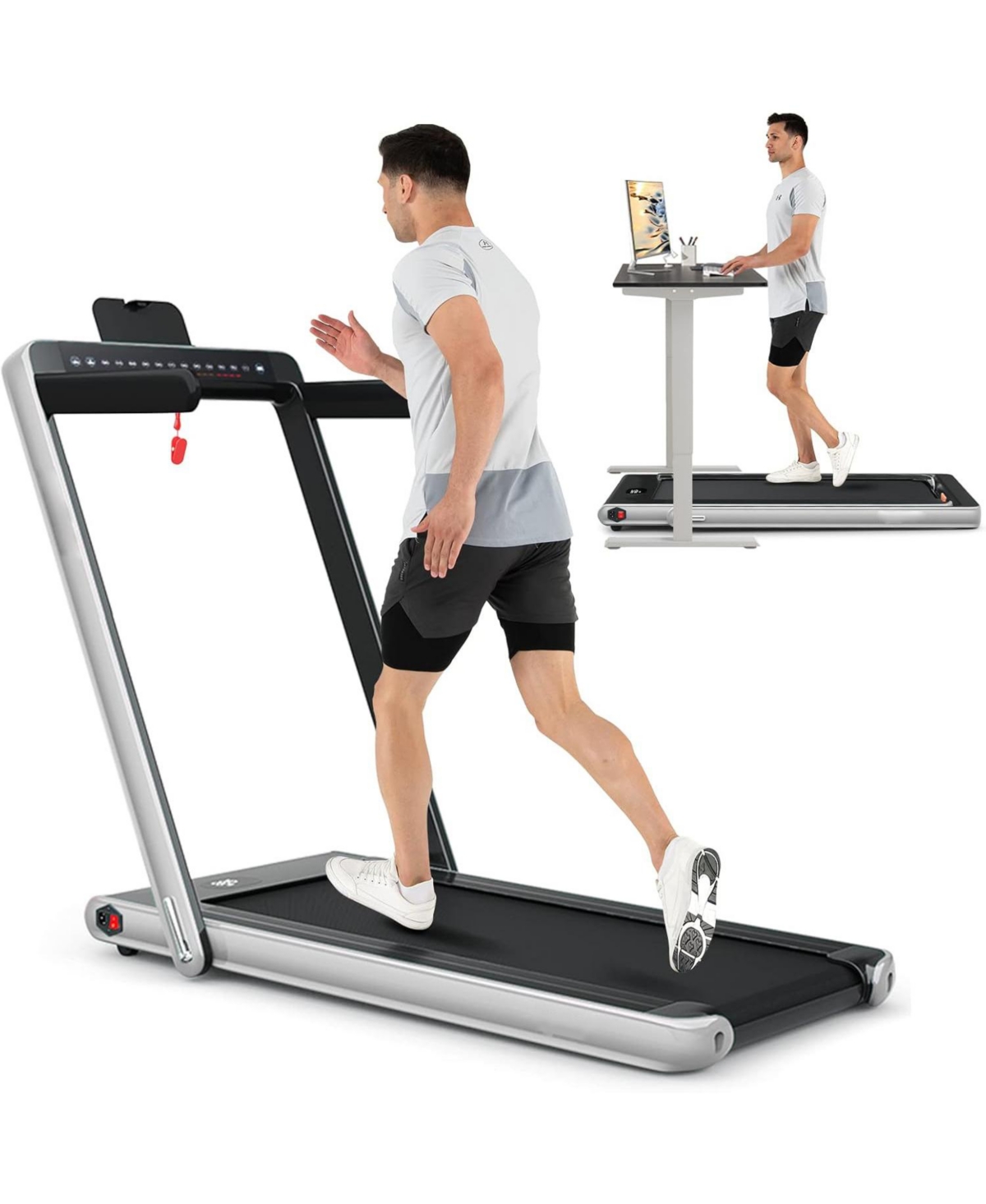 2.25 Hp 2-in-1 Folding Walking Pad Treadmill with Dual Display and App Control - White