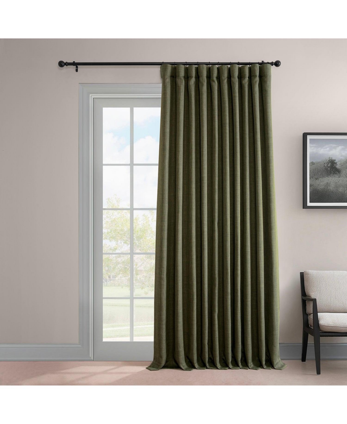 Half Price Drapes Extra Wide Textured Faux Linen Room Darkening Curtain In Green
