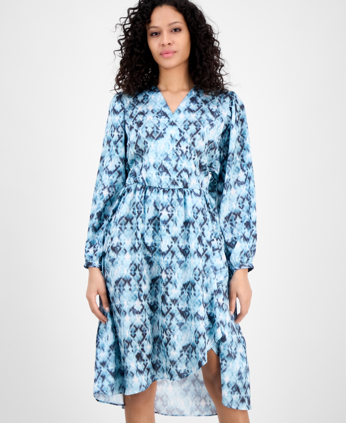 HUGO BOSS WOMEN'S PRINTED BLOUSON-SLEEVE MIDI DRESS 