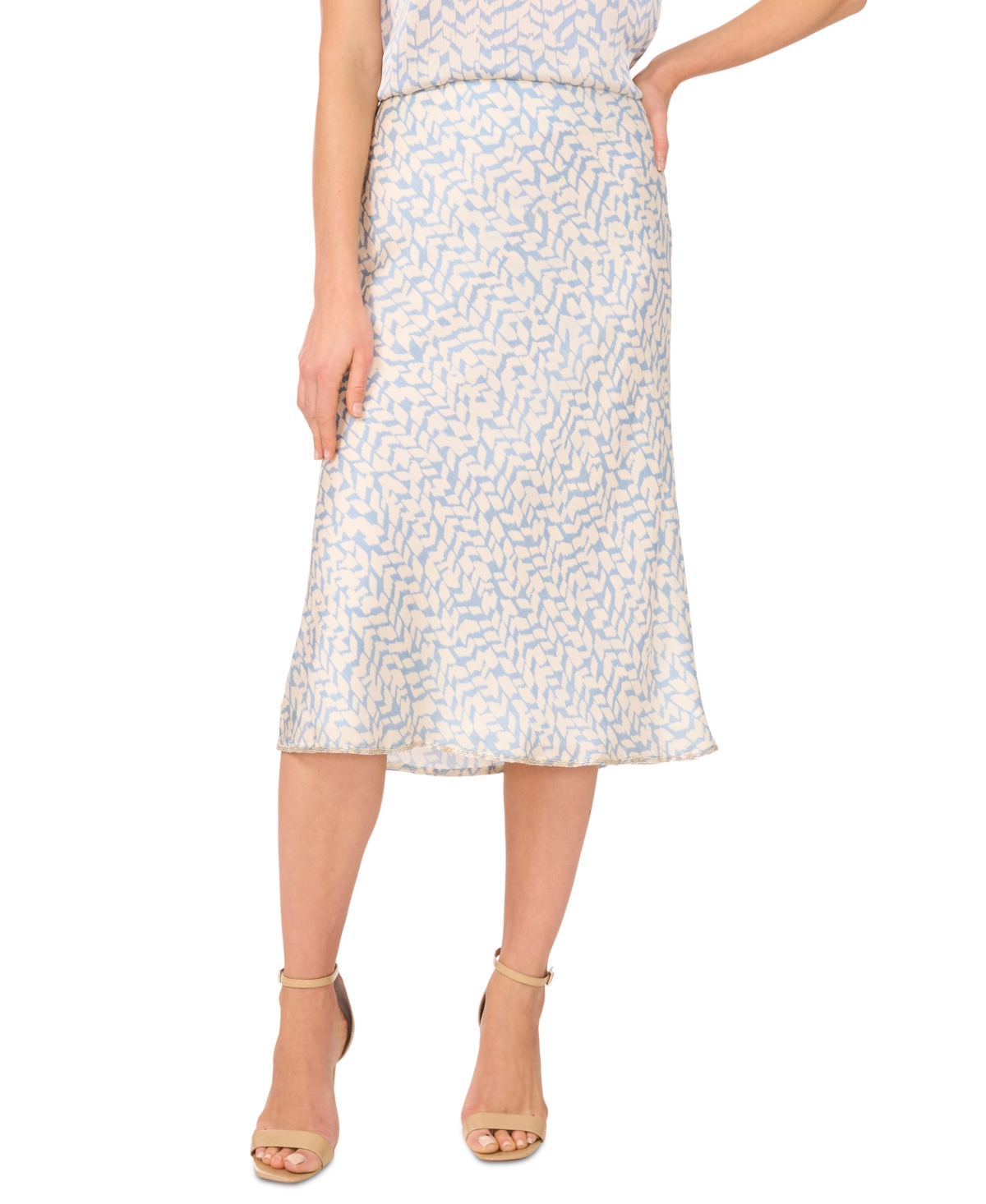 Women's Embellished Hem Satin Midi Skirt - Lake Breeze