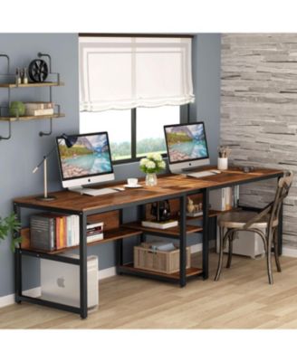 Two Person Desk with Bookshelf, 78.7 Computer Office Double Desk for Two Person, Writing Desk Workstation with Shelf for Home Office