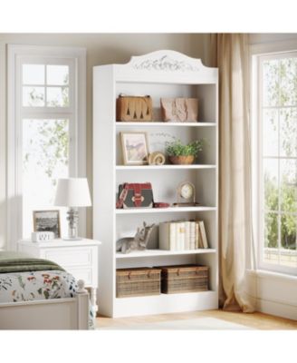 Set of 2 Tall Bookcase, Modern 5-Shelf White Library Bookshelf with Storage Shelves, Freestanding Book Shelf