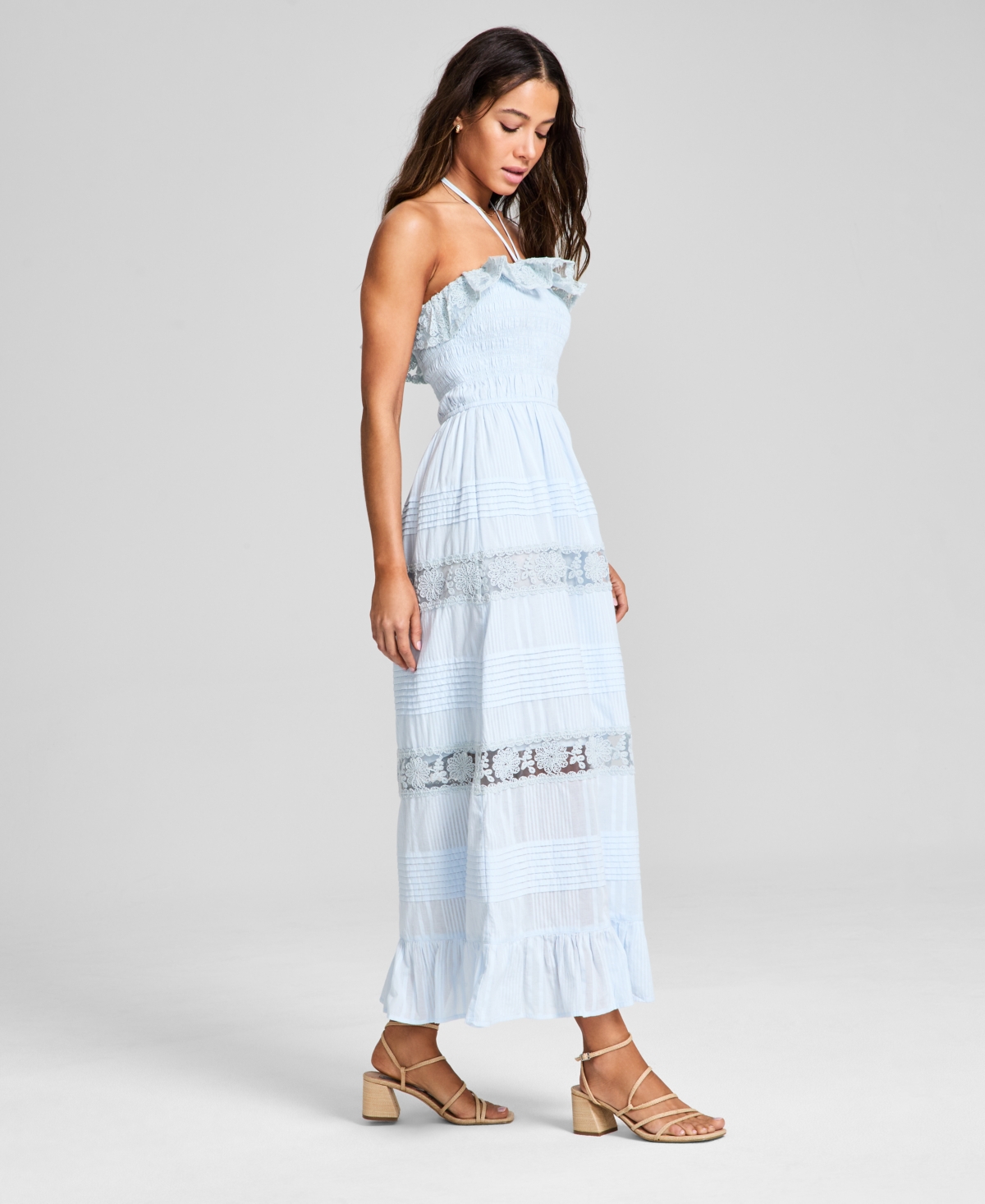 Shop And Now This Women's Cotton Lace-detail Fit & Flare Maxi Dress, Exclusively At Macy's