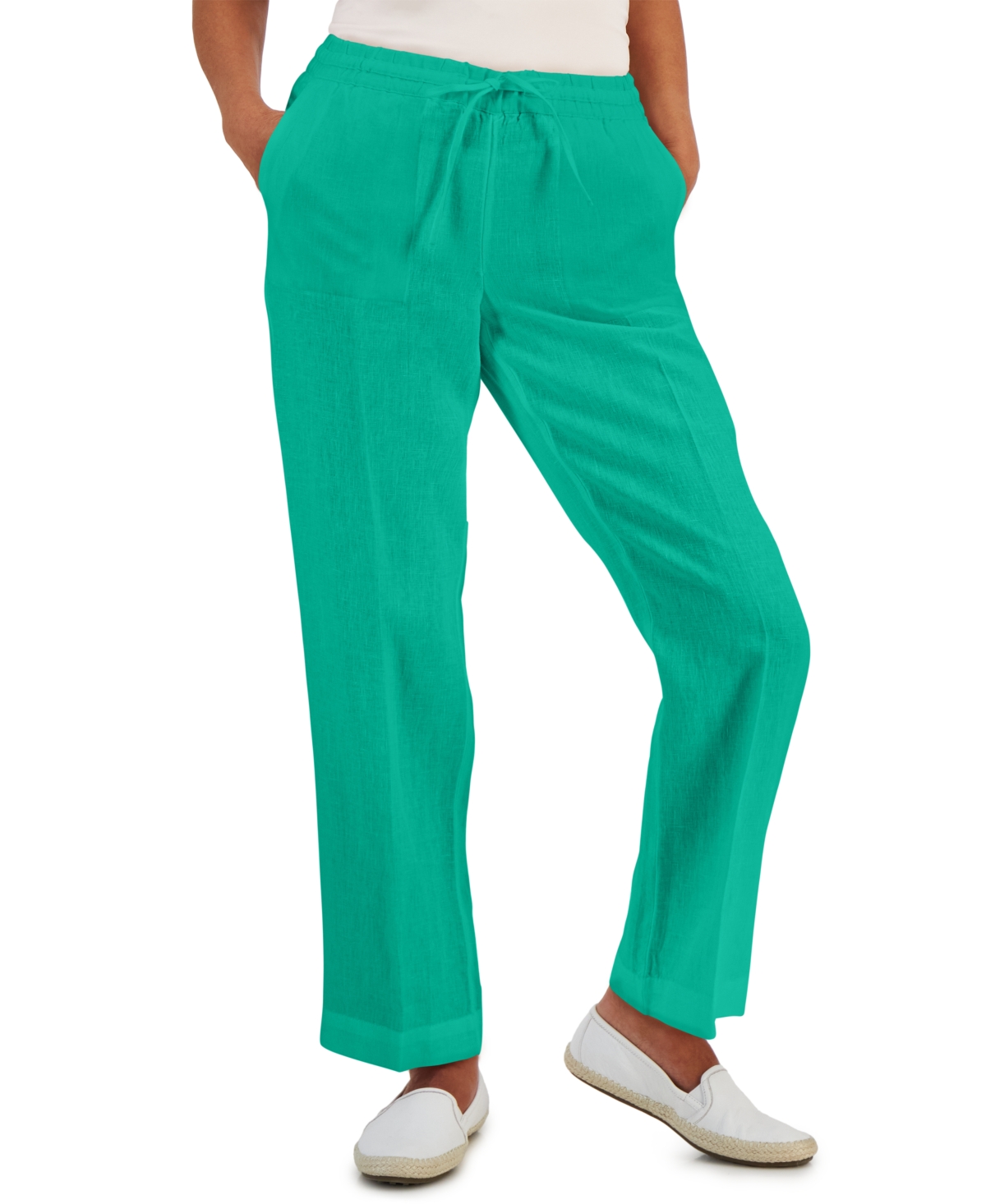 CHARTER CLUB PETITE 100% LINEN DRAWSTRING PANTS, CREATED FOR MACY'S 