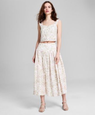And Now This - Women's Cotton Eyelet Midi Skirt