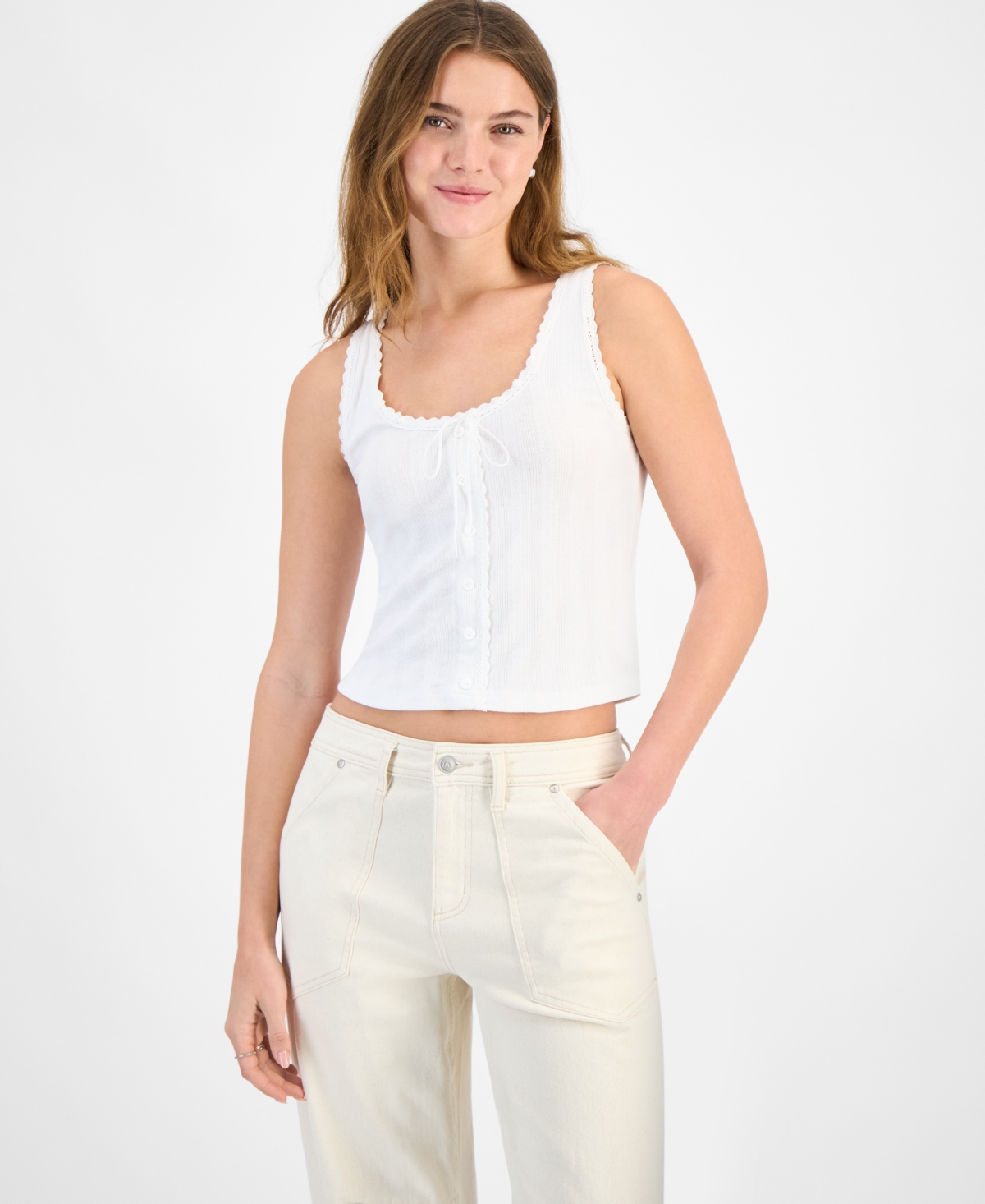 Petite Pointelle Tank Top, Exclusively at Macy's - Bright White