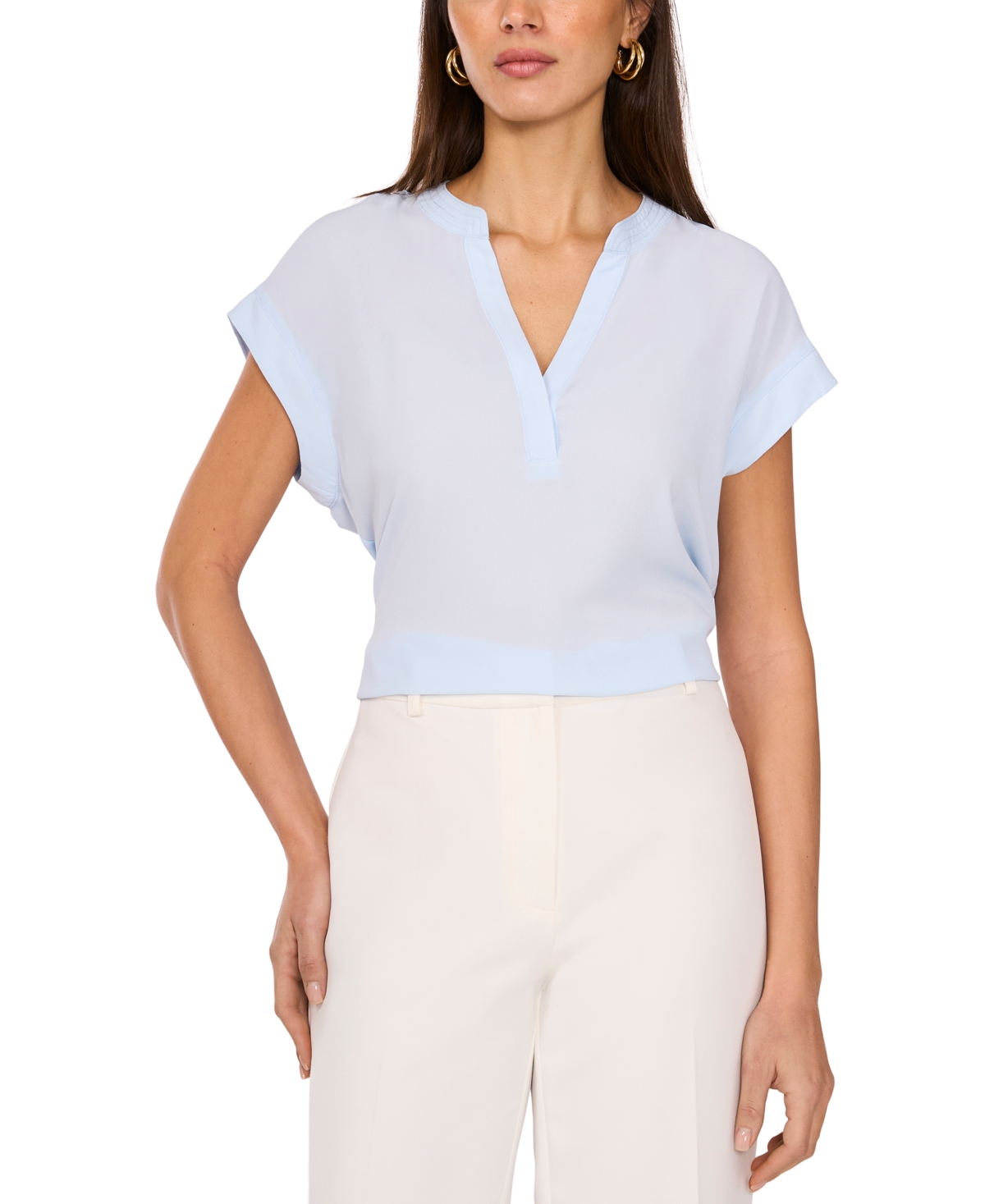 Shop Vince Camuto Women's Split-neck Short-sleeve Blouse In Frozen