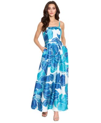Tahari Women's Floral-Print Square-Neck Gown