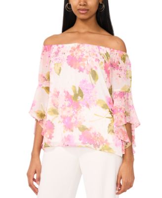 MSK - Petite Floral Off-The-Shoulder Ruffled-Cuff Top