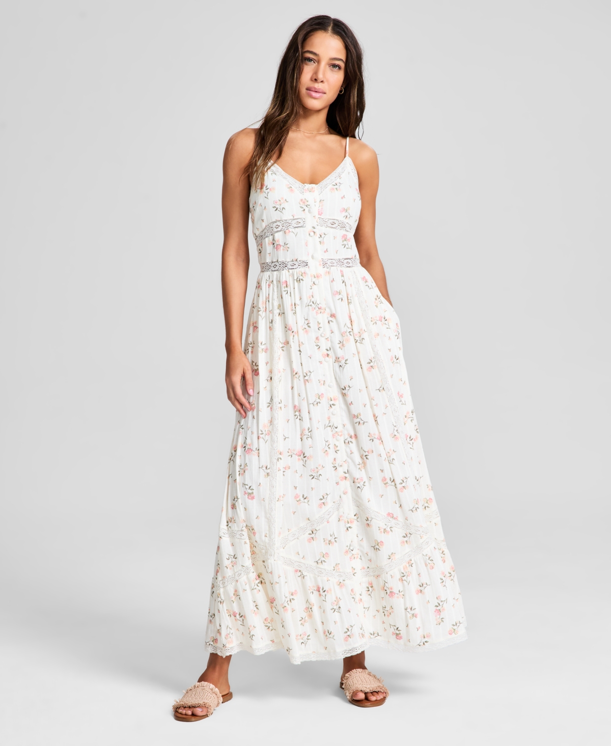 And Now This Women's Lace-inset Fit & Flare Maxi Dress, Exclusively At Macy's